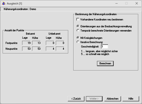 rmGEO 2025.1: Berechnung der unbekannten Näherungskoordinaten