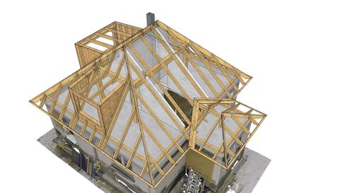Fertige Dachkonstruktion/Dachstuhl auf Basis der 3DWorx-Daten