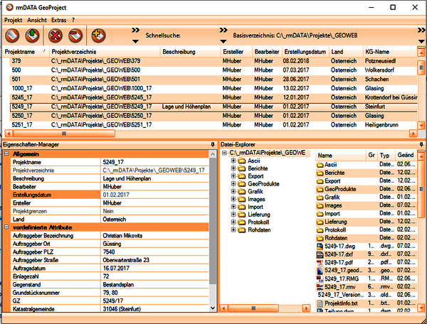 Screenshot von rmDATA GeoProject