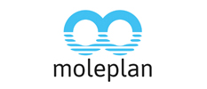 Logo: zwei blaue, ineinander verschlungene Kreise bilden ein Herz- oder Schleifenmotiv; darunter der Schriftzug moleplan in schwarzer Schrift.